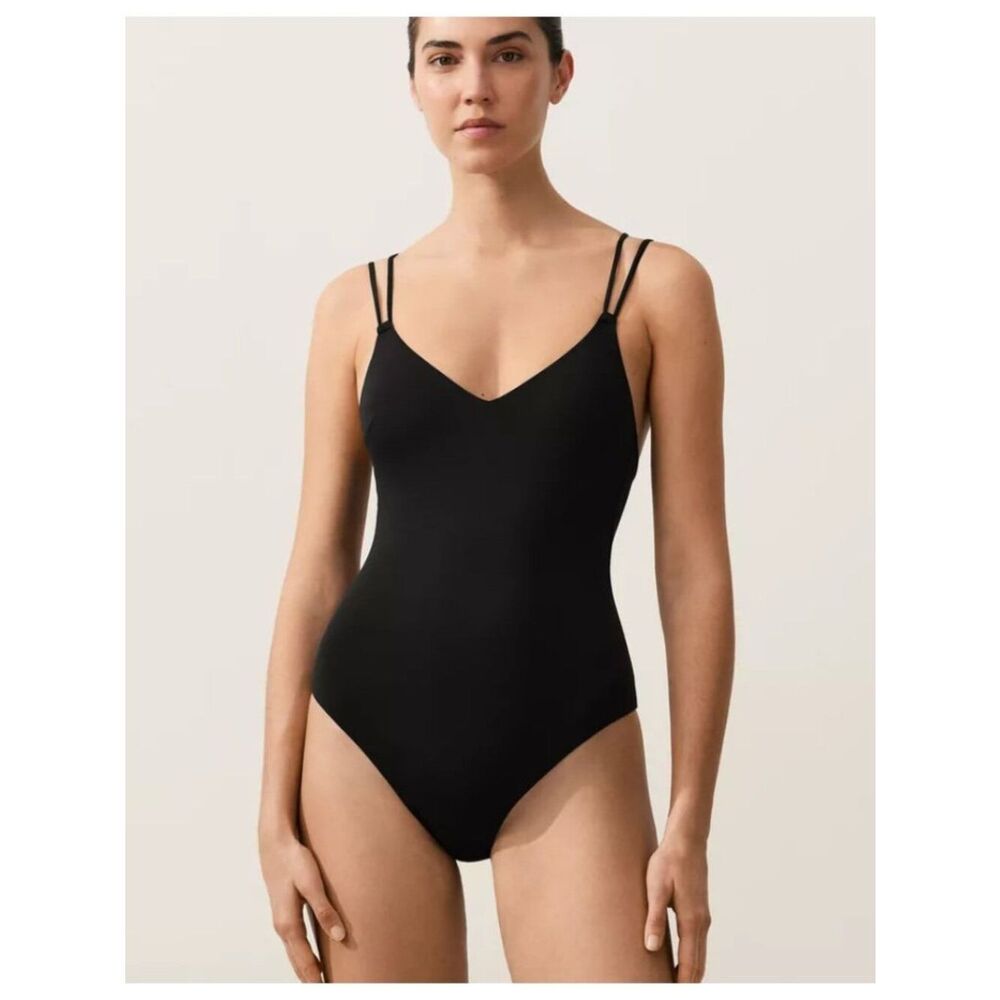 Oysho Womens Swimsuit Bathing suit M Black Crossover Strap Vneck 2473/302 NWT